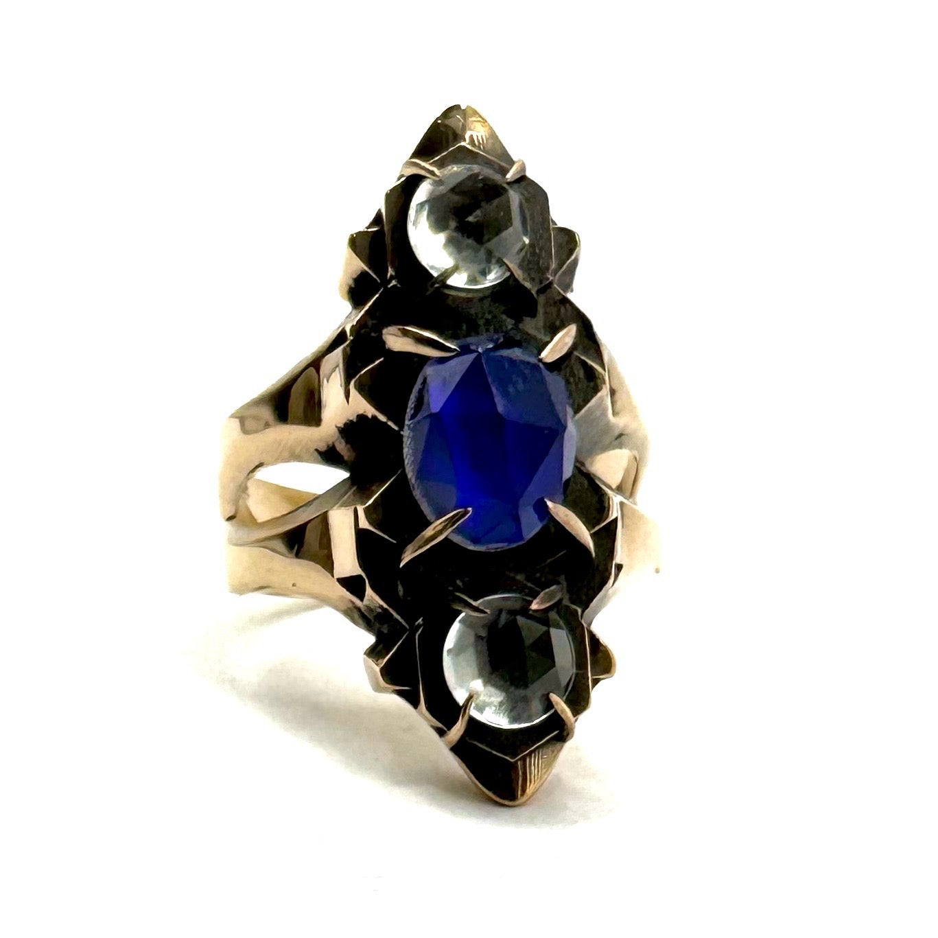 Shadowcaster Bronze Aurora Opal and Quartz Crystal Brutalist Ring