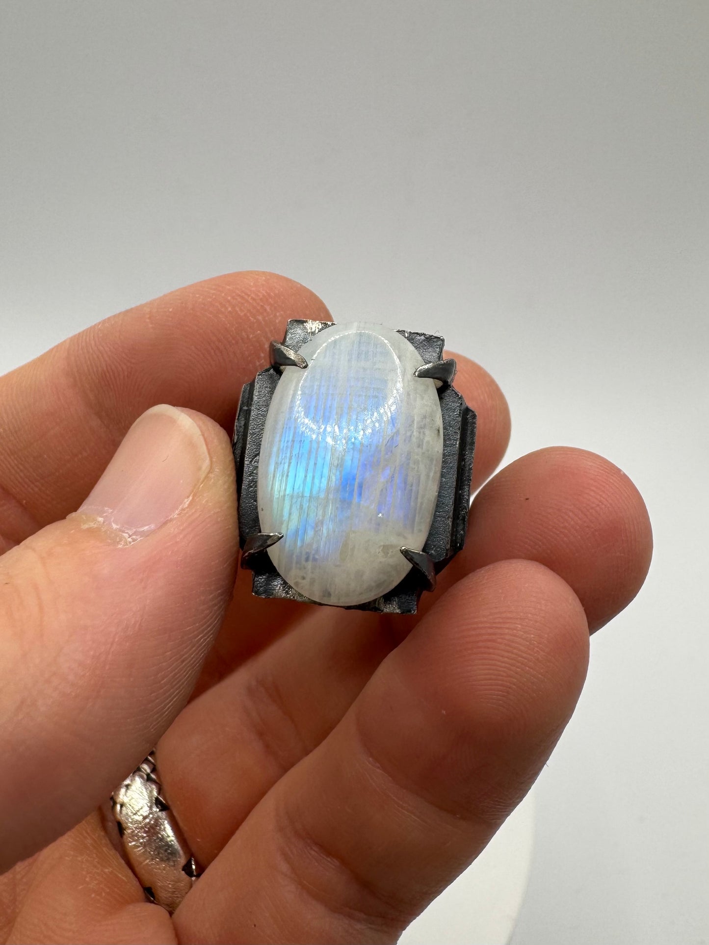 Moonstone Brutalist Ring in Sterling Silver