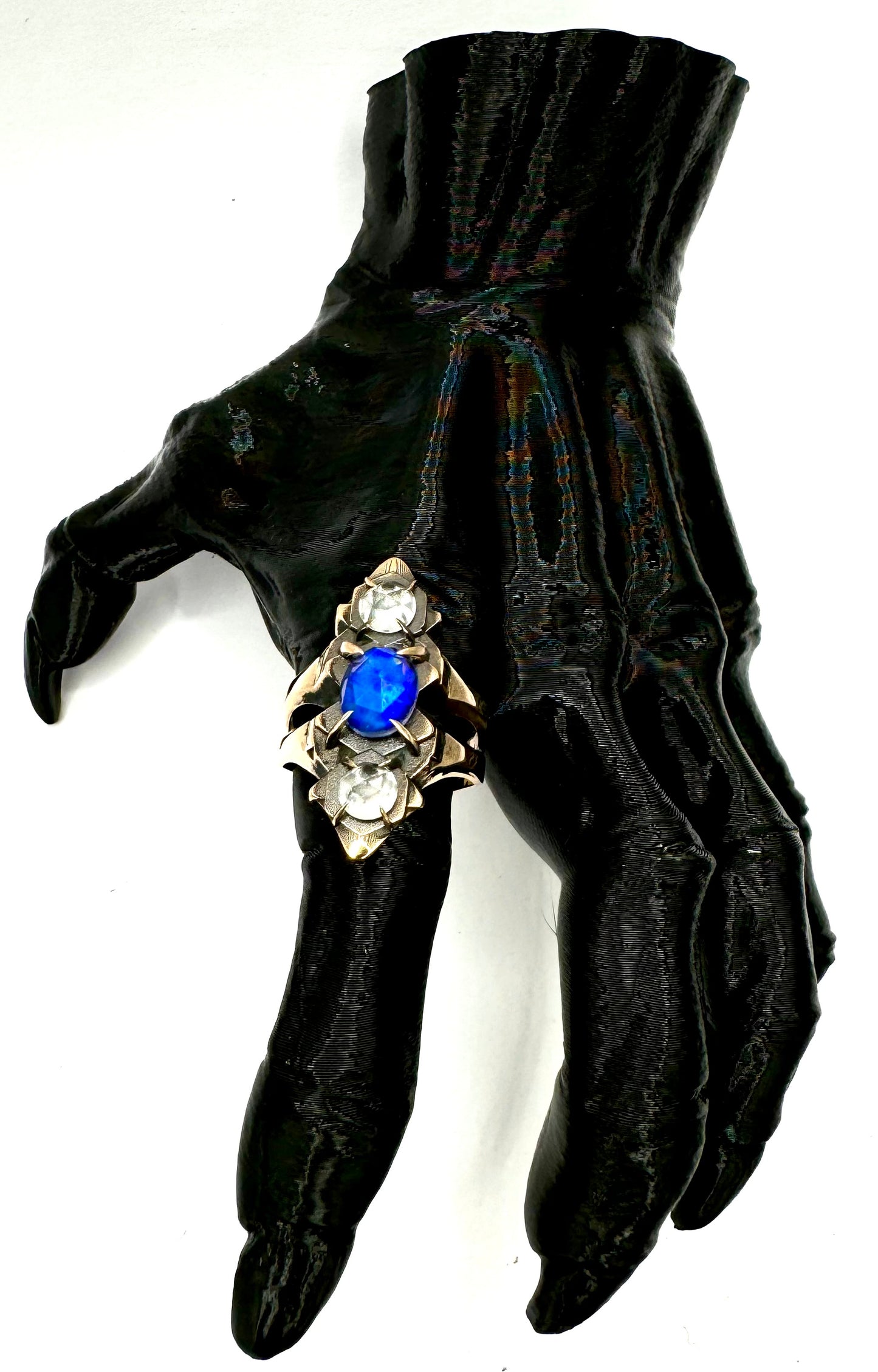 Shadowcaster Bronze Aurora Opal and Quartz Crystal Brutalist Ring