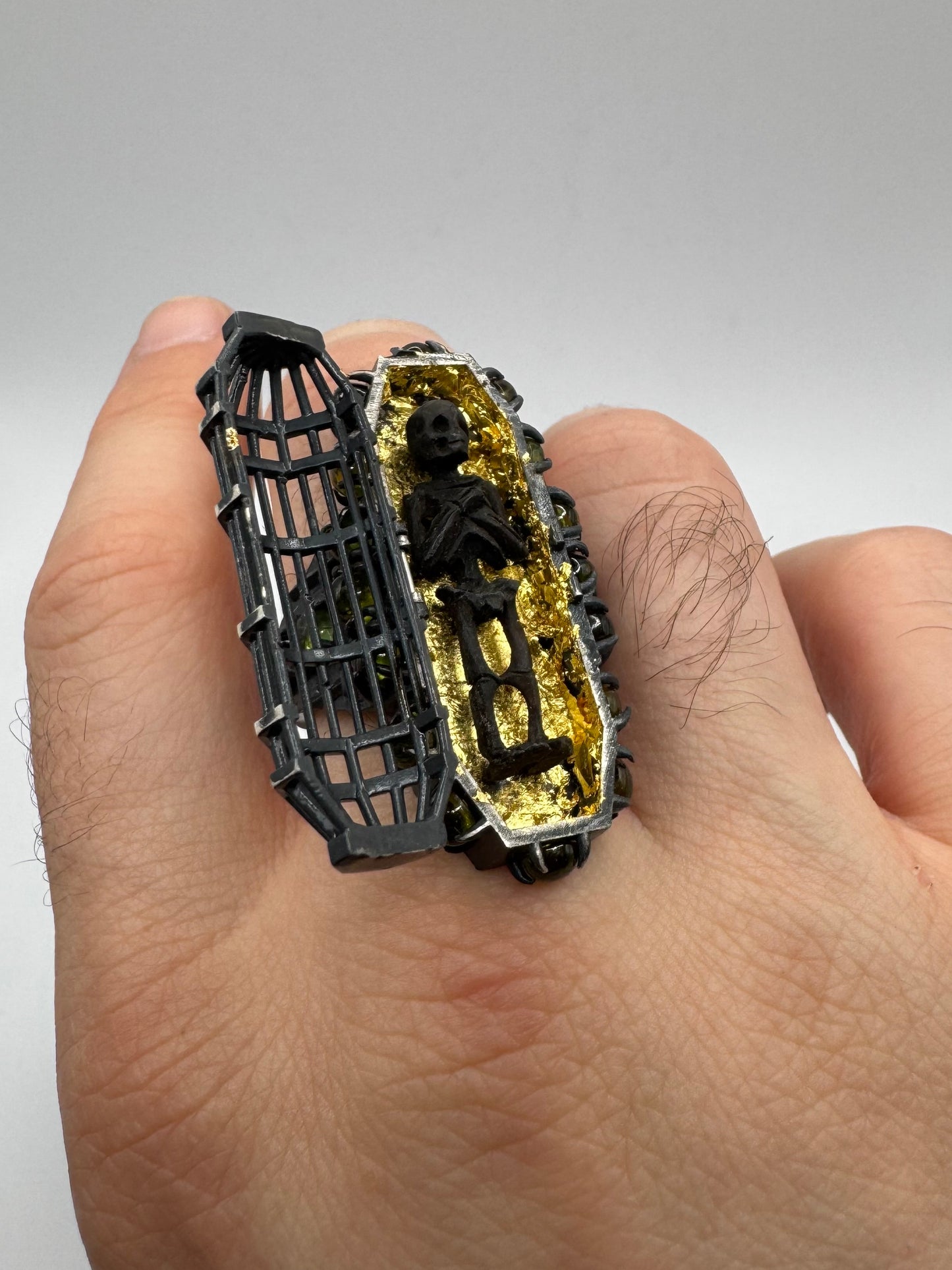 Gibbet Coffin Ring in Sterling Silver and Tourmaline