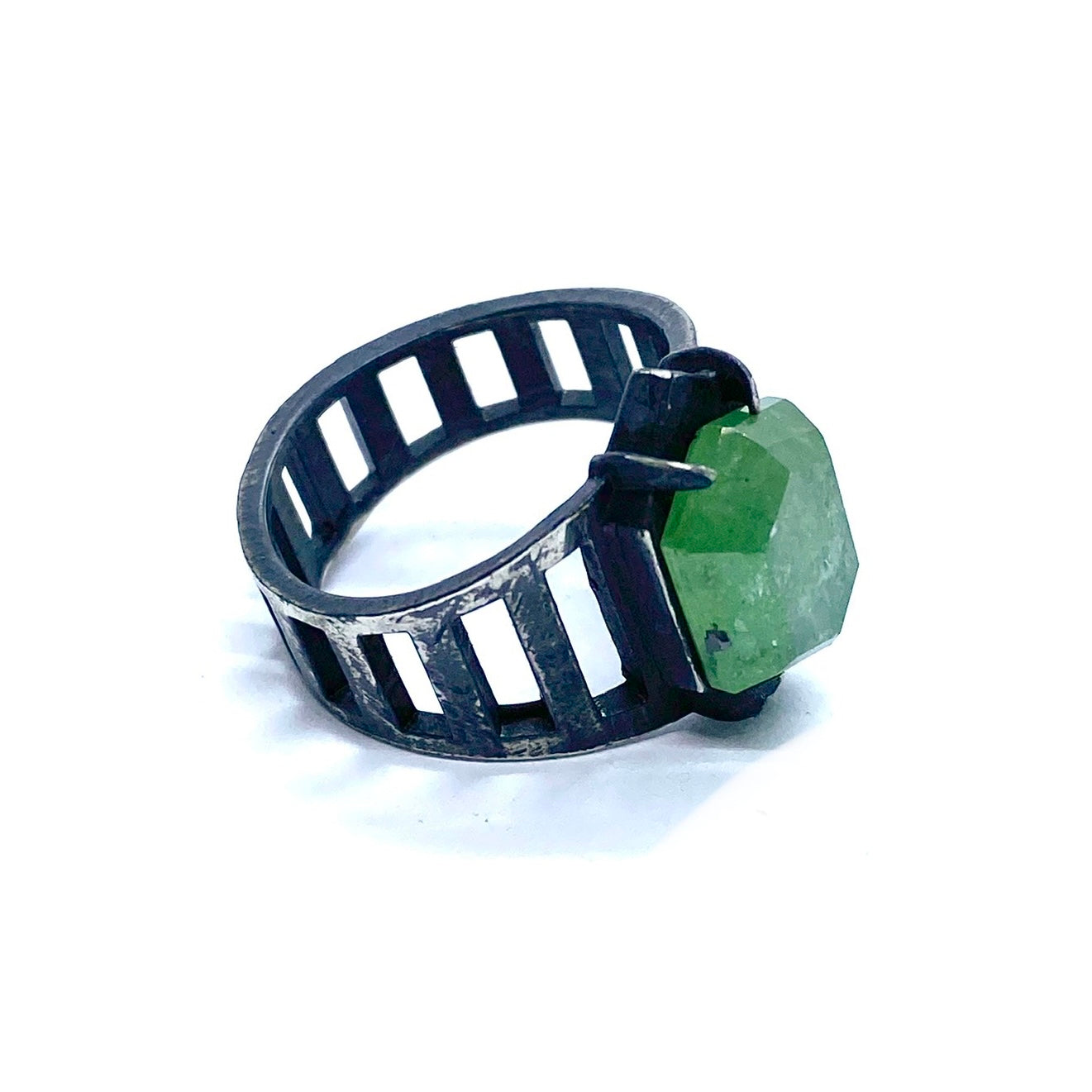Brutalist Ring with Green Kyanite in Sterling Silver