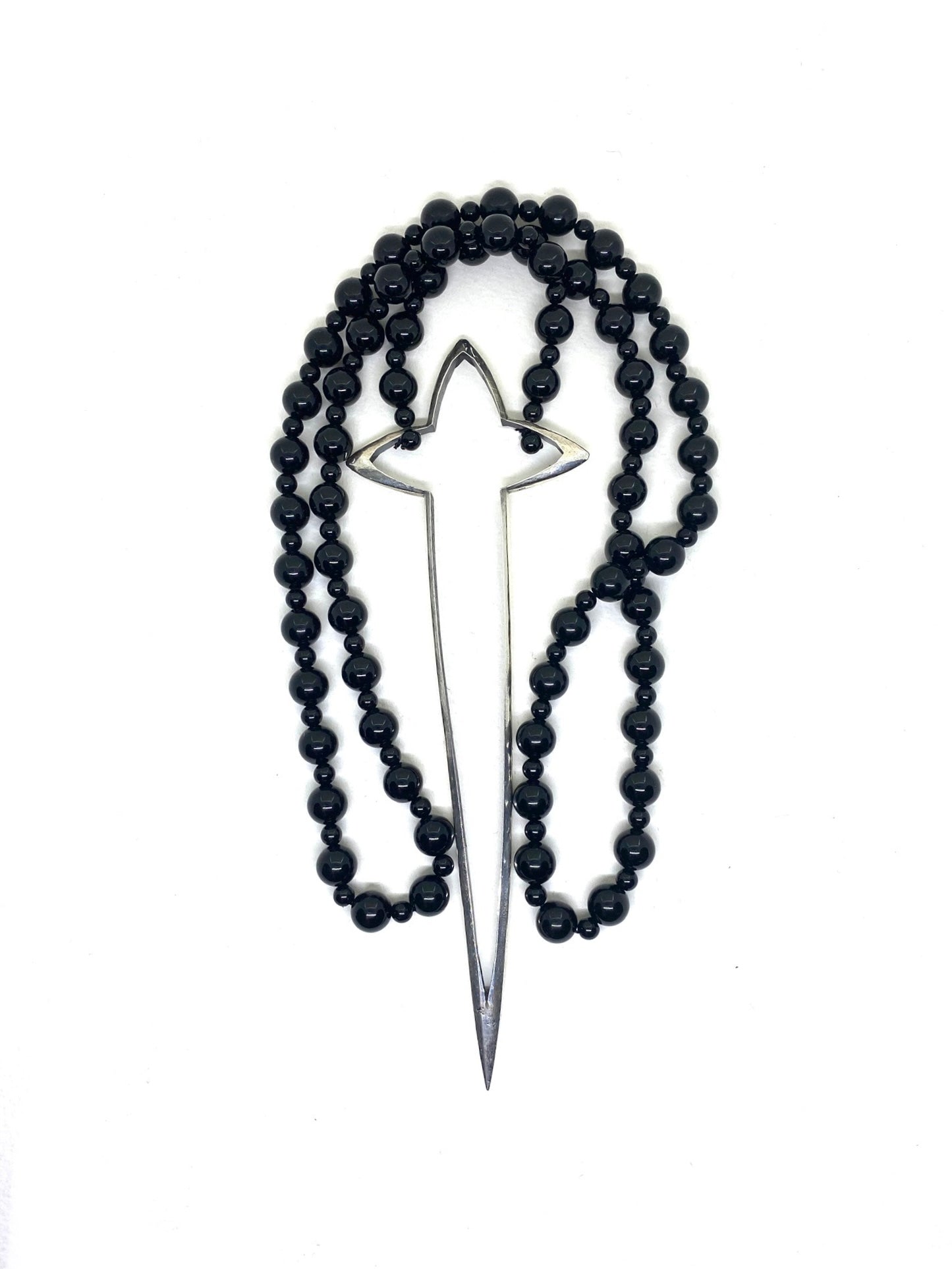 Sword Cross and black onyx Sterling Silver Necklace