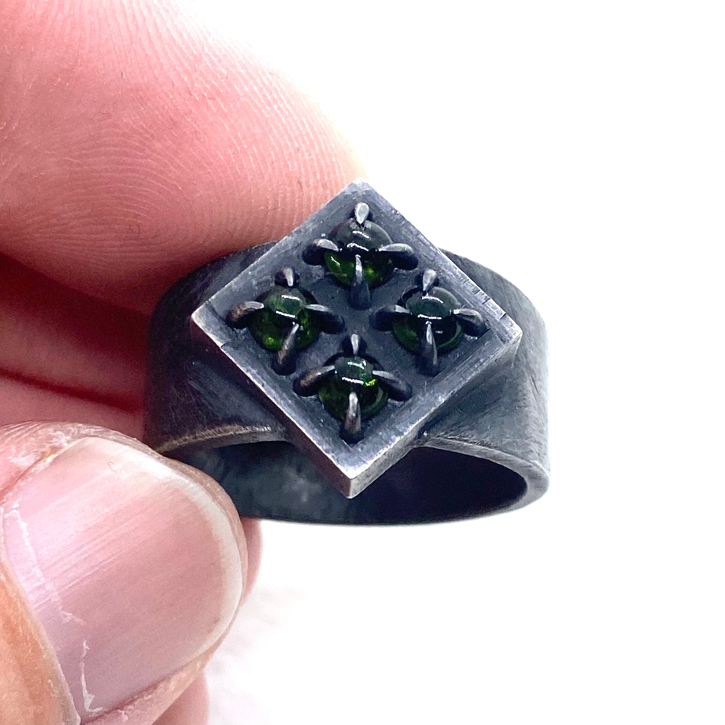 Brutalist Ring with Tourmaline in Sterling Silver