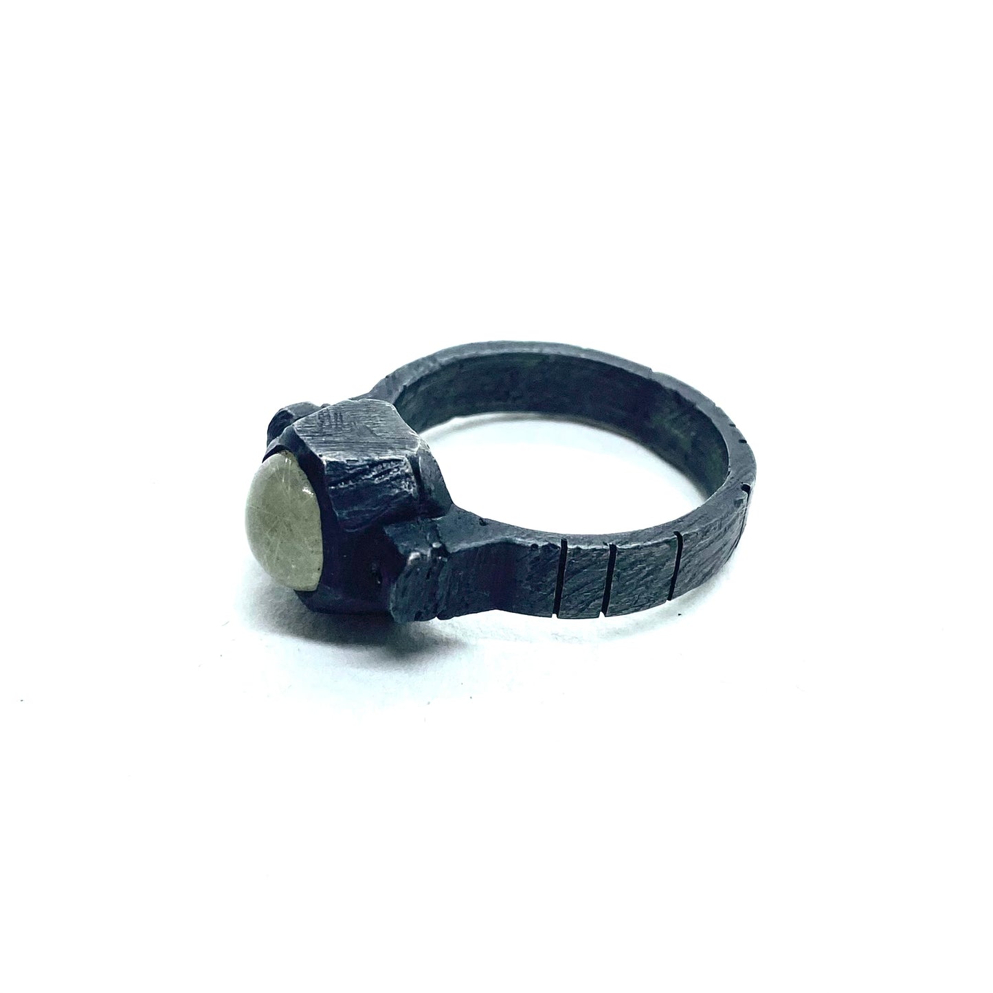 Brutalist Ring with Rutilated Quartz in Sterling Silver