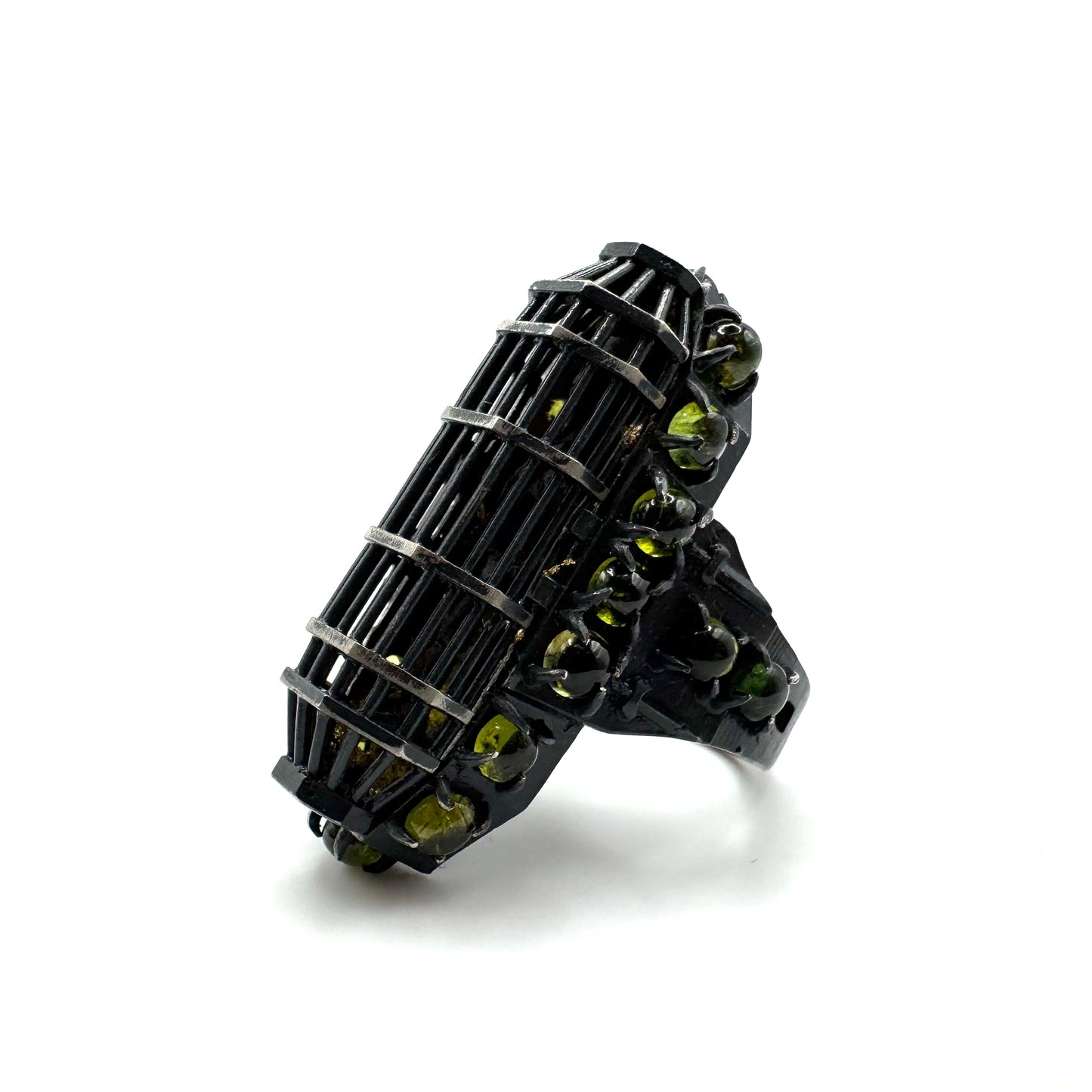Gibbet Coffin Ring in Sterling Silver and Tourmaline