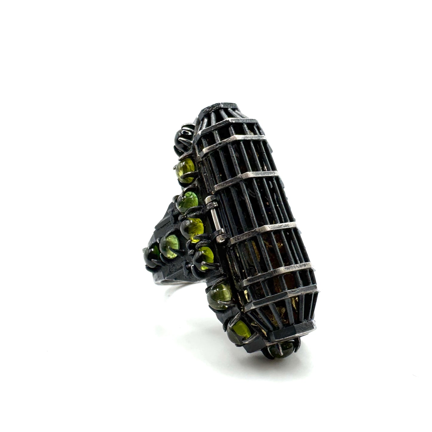 Gibbet Coffin Ring in Sterling Silver and Tourmaline