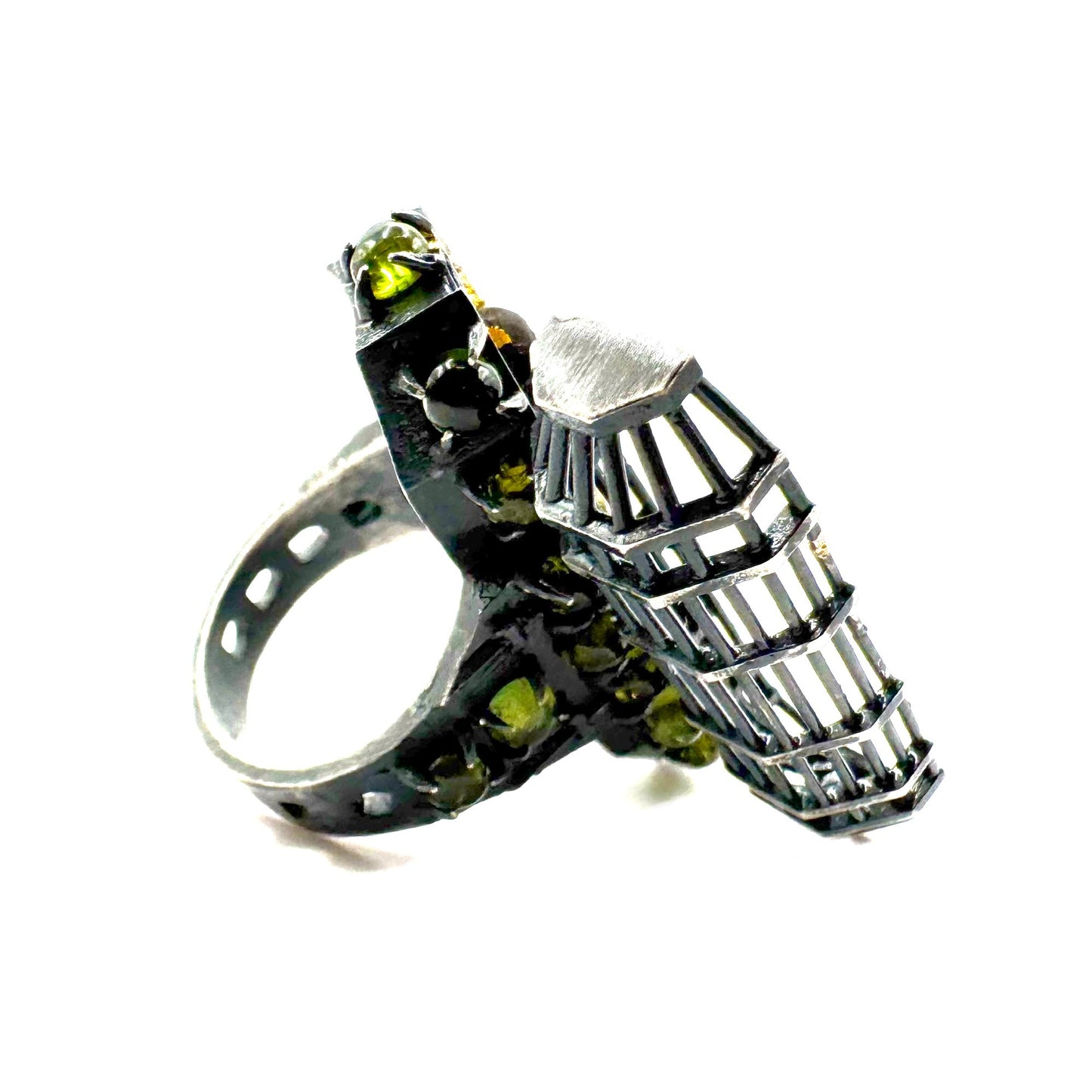 Gibbet Coffin Ring in Sterling Silver and Tourmaline