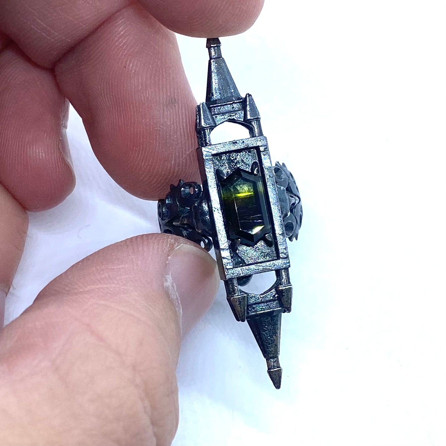 Crow Skulls As Above So Below Ring with Tourmaline in Sterling Silver