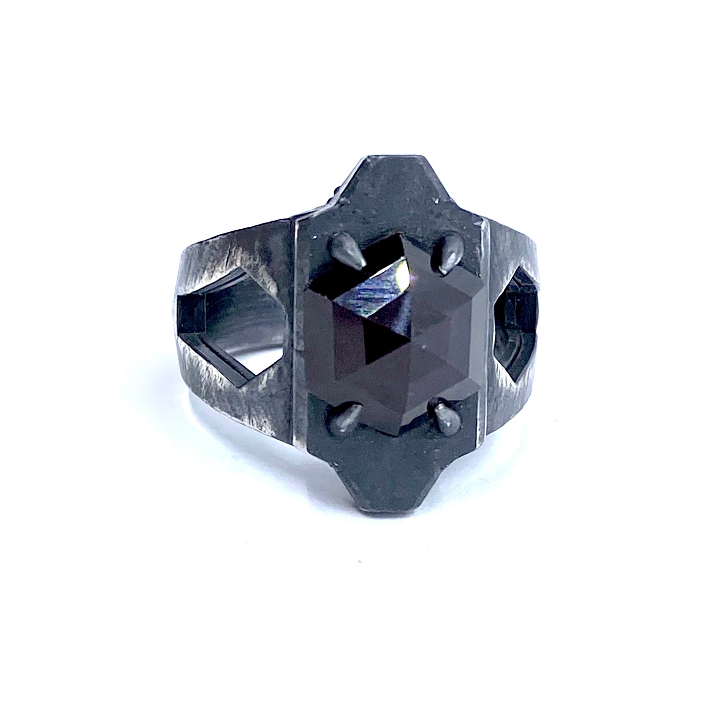 Coffin Ring with Garnet in Sterling Silver