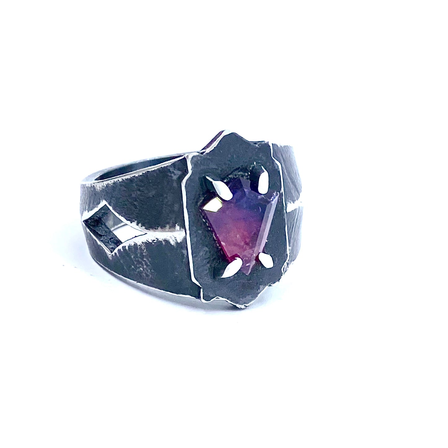 Brutalist Ring with Pink And Purple Winza Sapphire in Sterling Silver