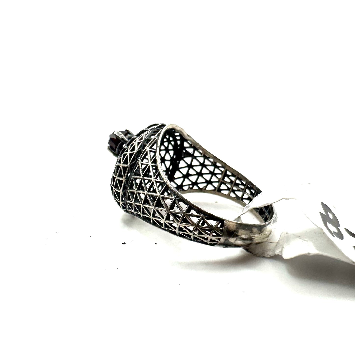 Geometric Garnet Ring In Sterling Silver