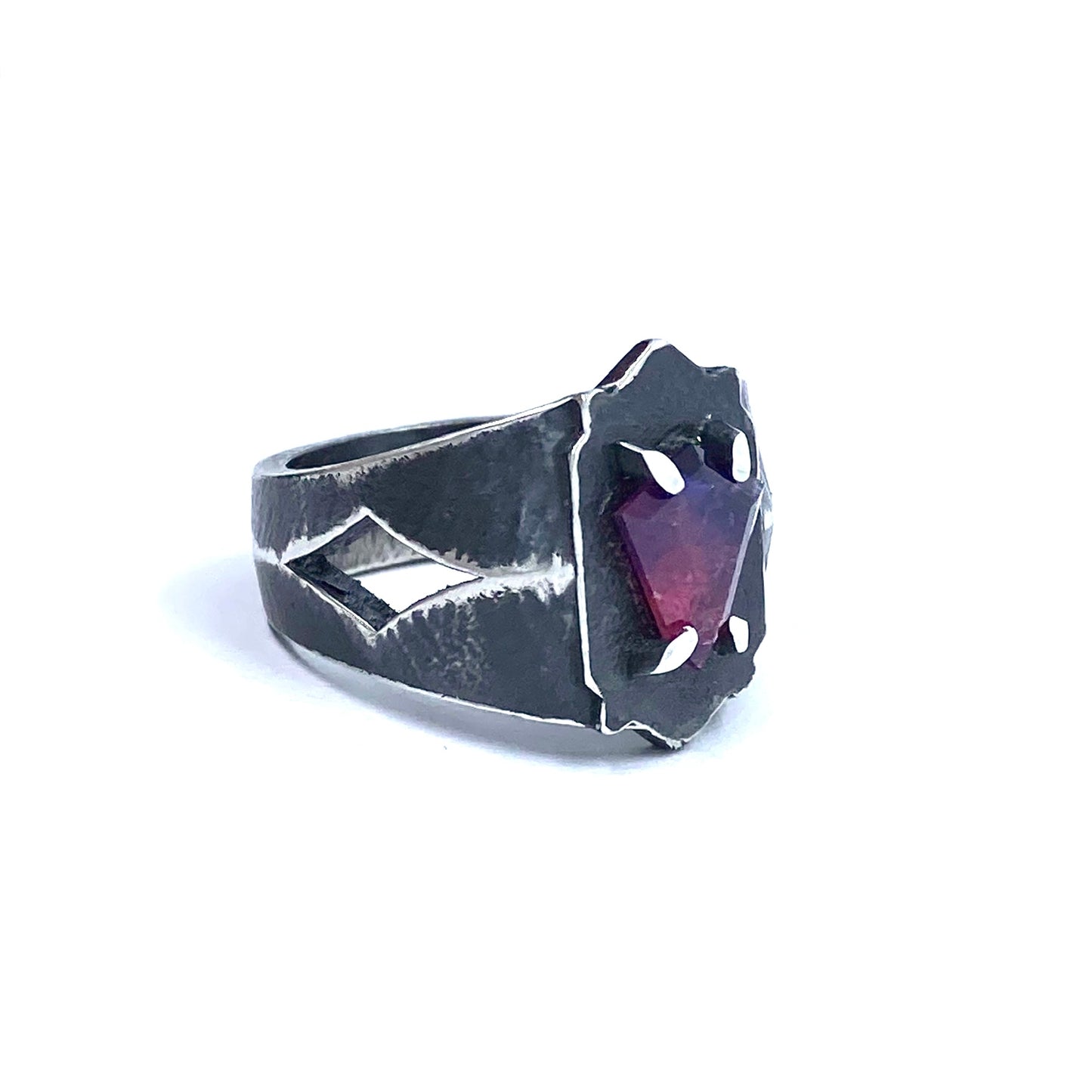 Brutalist Ring with Pink And Purple Winza Sapphire in Sterling Silver