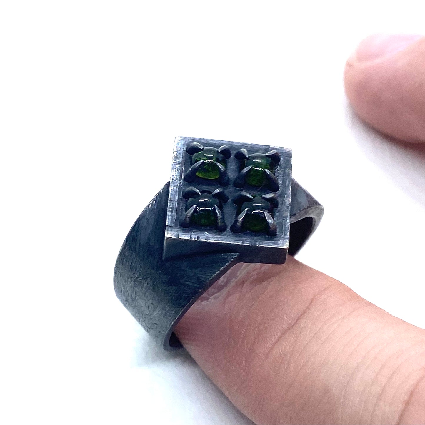 Brutalist Ring with Tourmaline in Sterling Silver