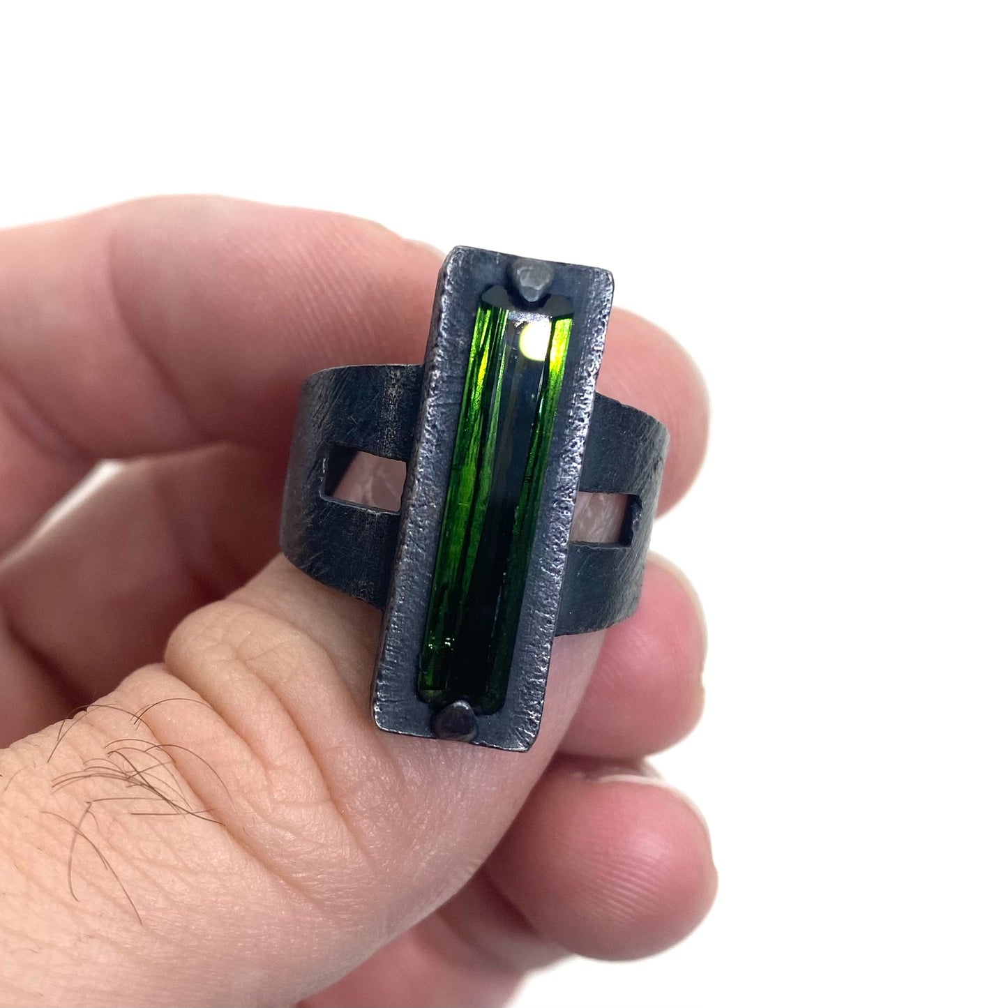 Brutalist Ring with Tourmaline in Sterling Silver