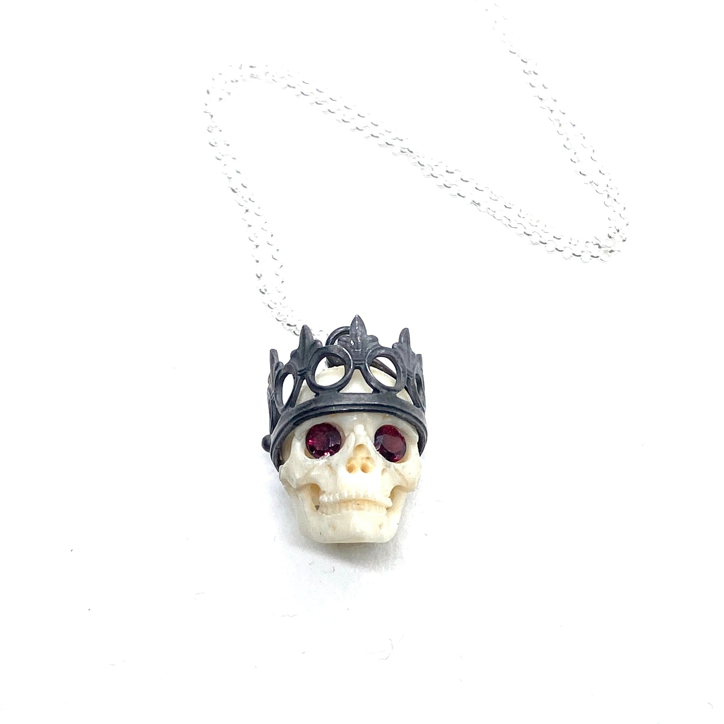 PREORDER Garnet Eyed Skull With Sterling silver Bail