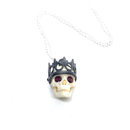 PREORDER Garnet Eyed Skull With Sterling silver Bail