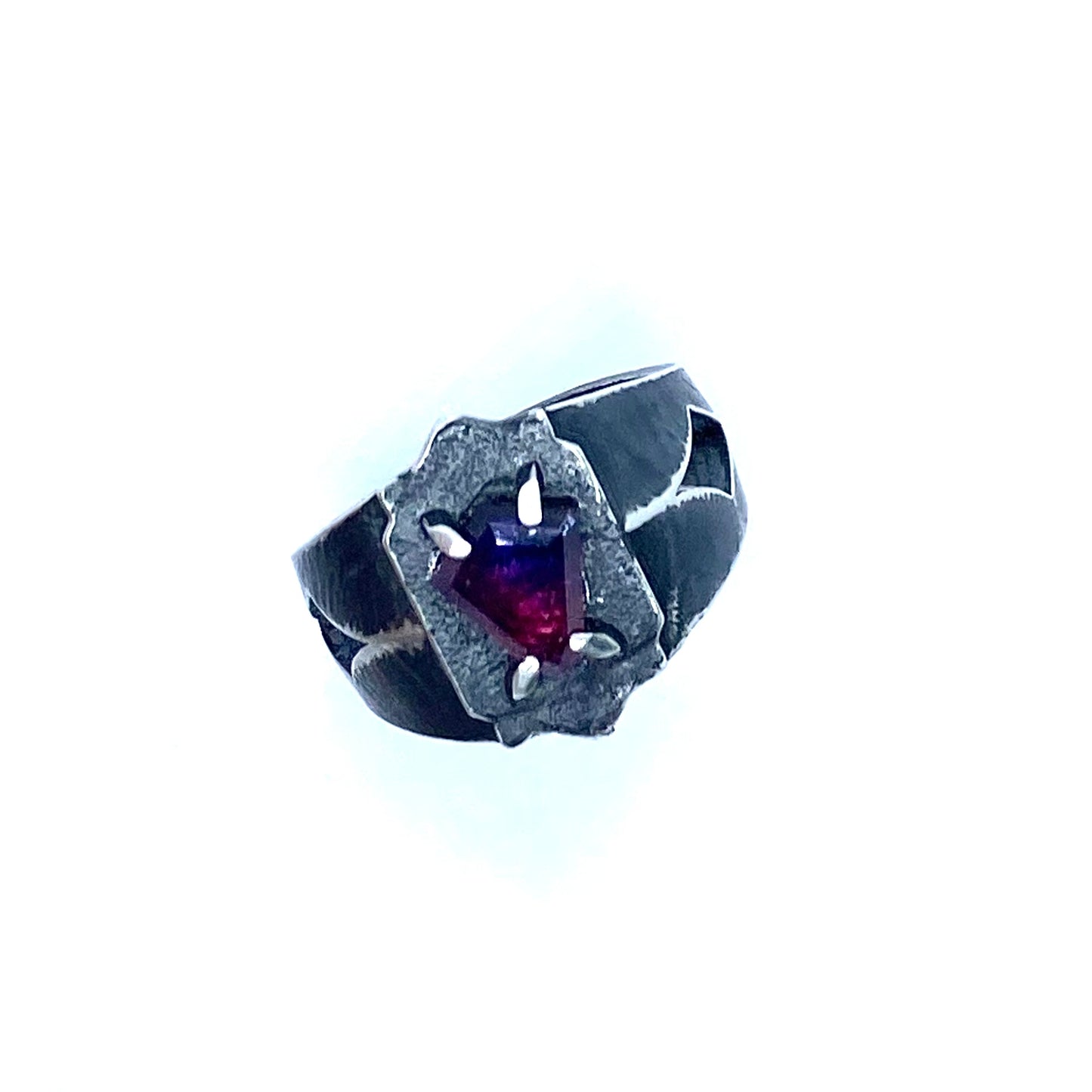 Brutalist Ring with Pink And Purple Winza Sapphire in Sterling Silver