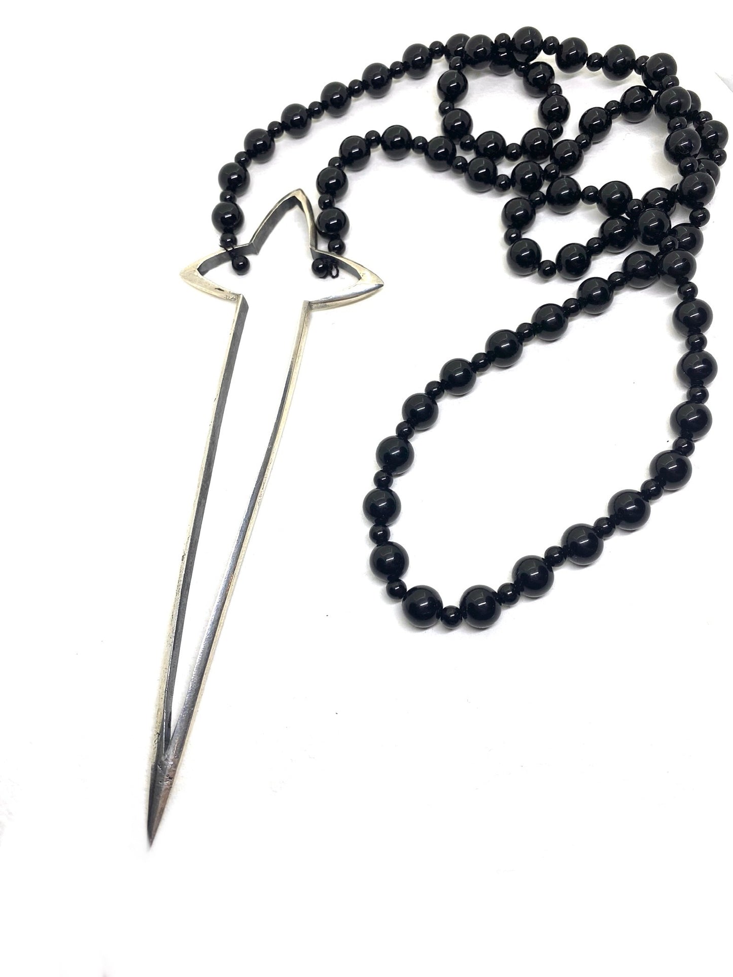 Sword Cross and black onyx Sterling Silver Necklace