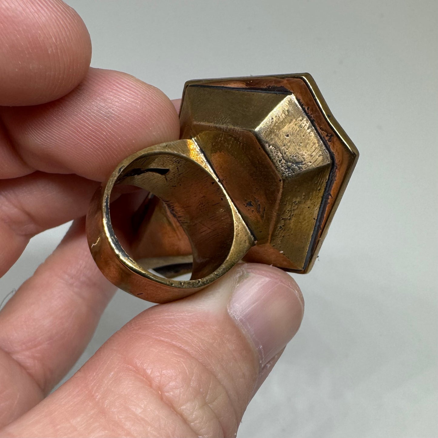 Coffin Ring in Bronze and Moonstone And Horn