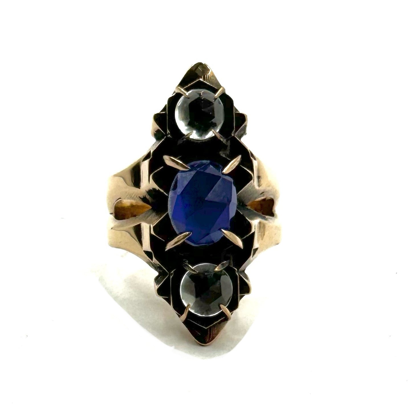 Shadowcaster Bronze Aurora Opal and Quartz Crystal Brutalist Ring