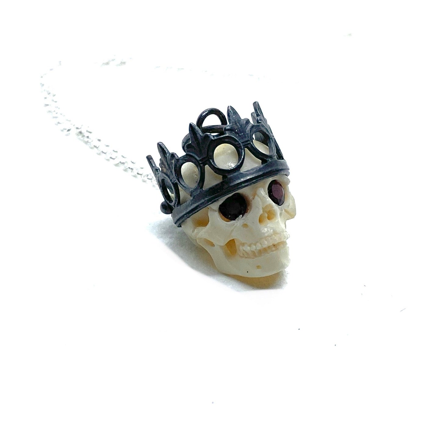 PREORDER Garnet Eyed Skull With Sterling silver Bail