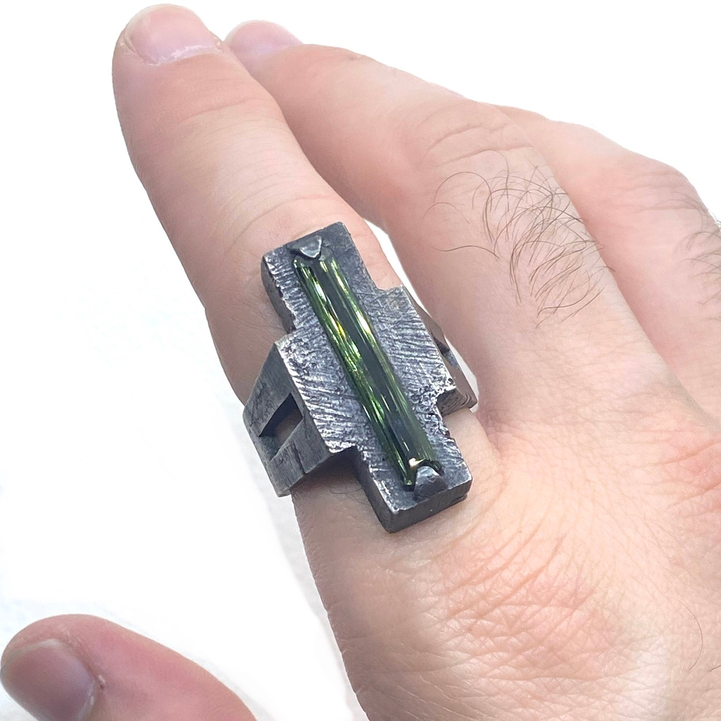 Brutalist Ring with Tourmaline in Sterling Silver