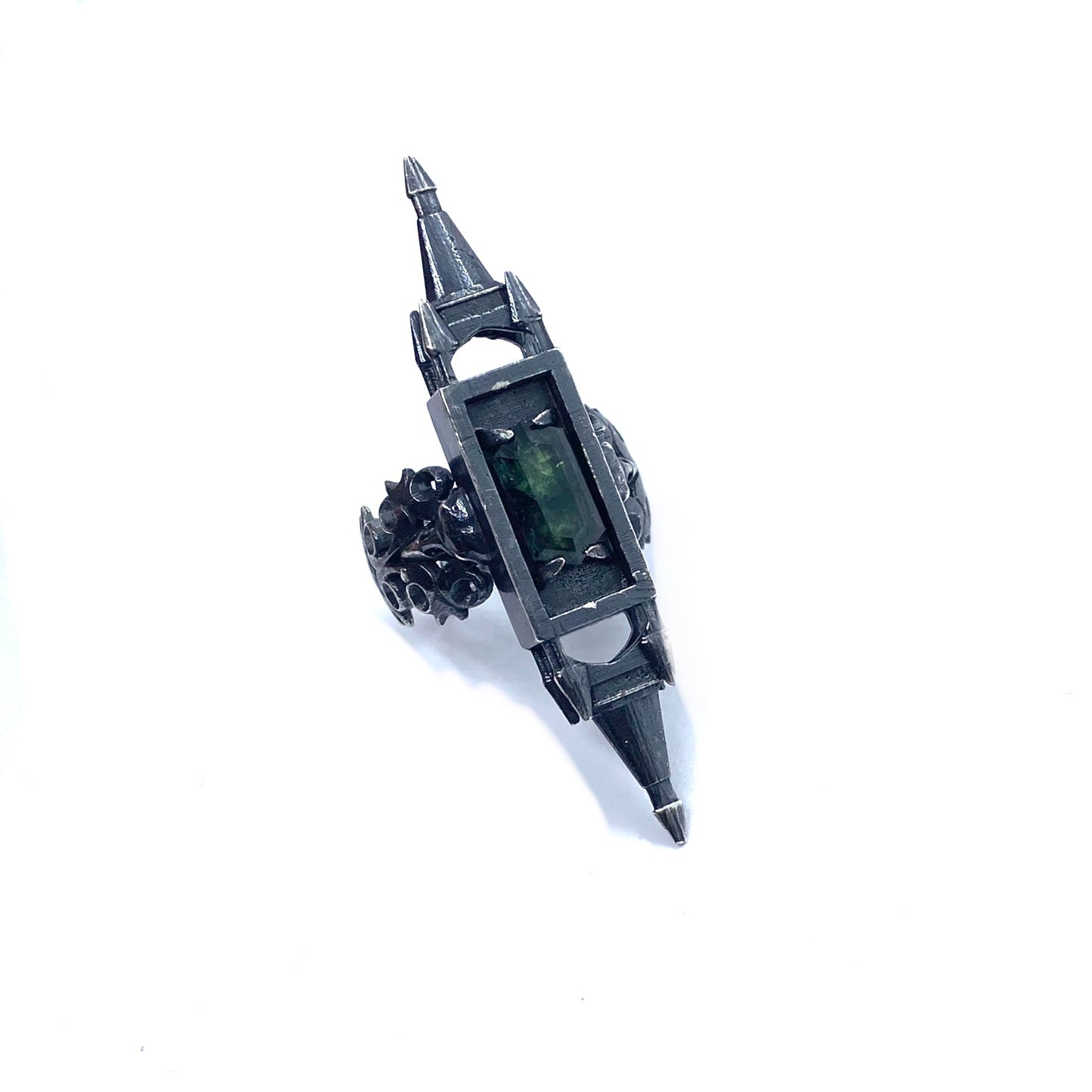 Crow Skulls As Above So Below Ring with Sapphire in Sterling Silver