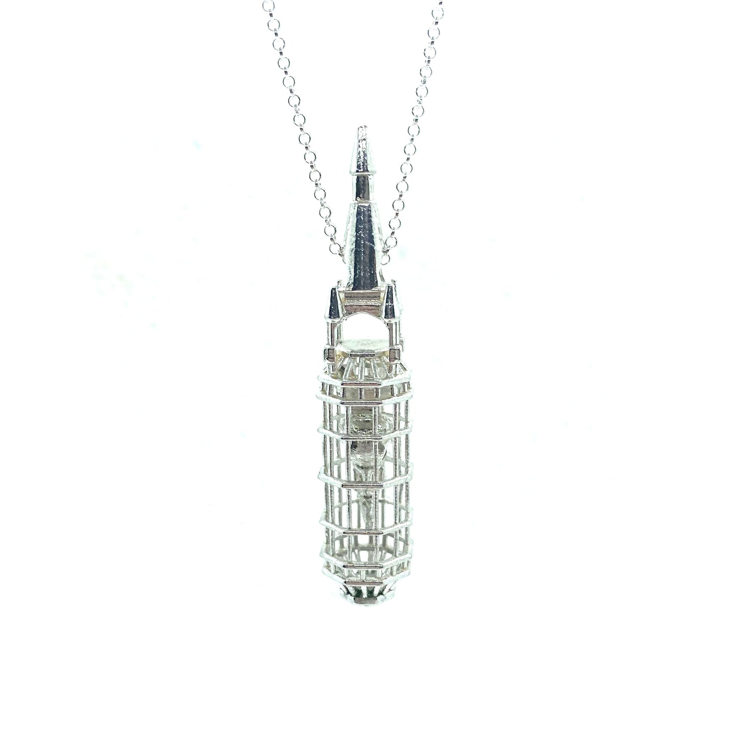 Caged Crow Skull Pendant In Sterling Silver
