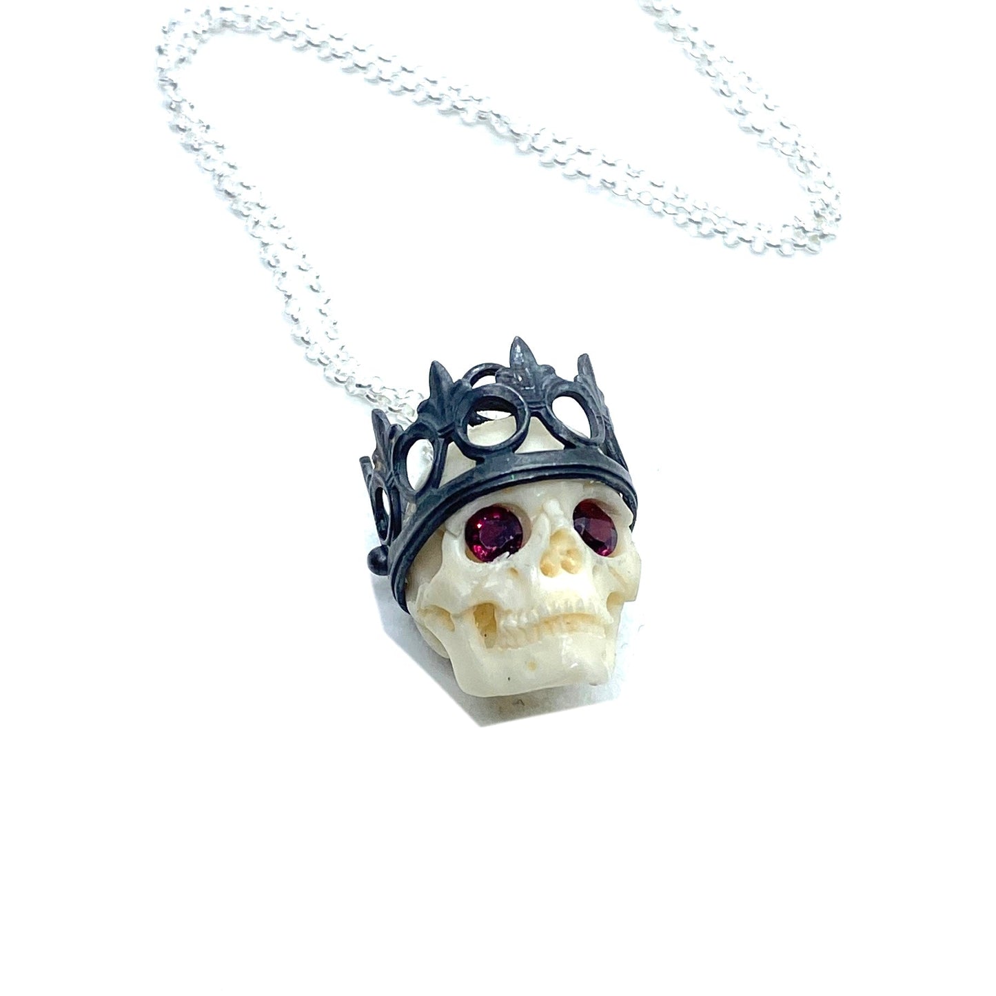 PREORDER Garnet Eyed Skull With Sterling silver Bail