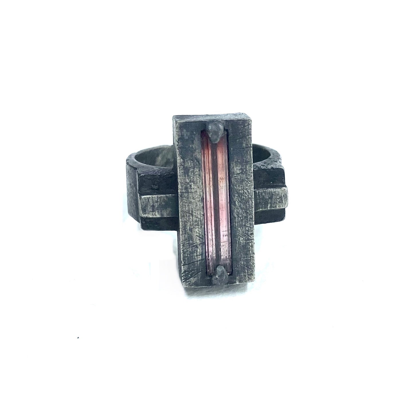 Brutalist Ring with Tourmaline in Sterling Silver