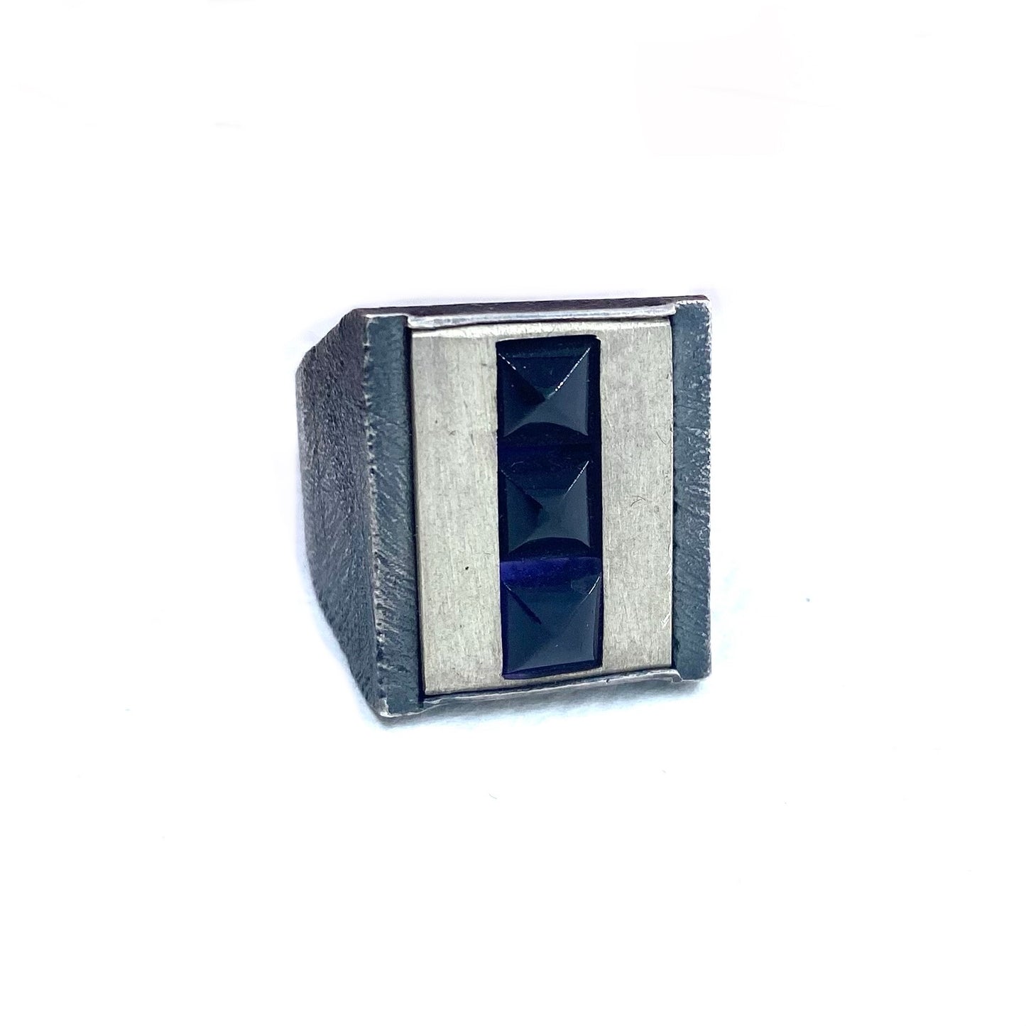 Brutalist Ring with Iolite Pyramids in Sterling Silver
