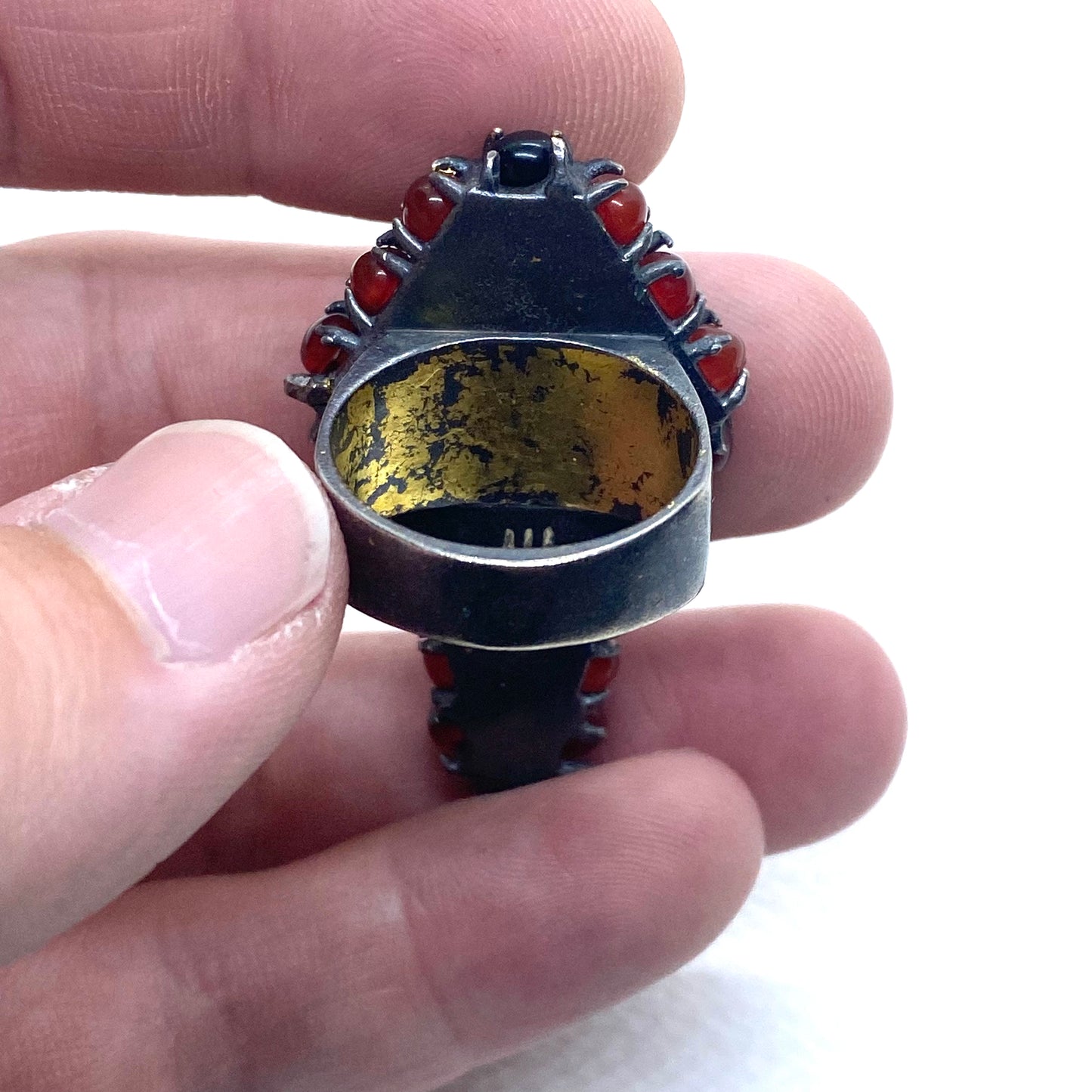 Coffin Ring in Sterling Silver and Carnelian And Horn
