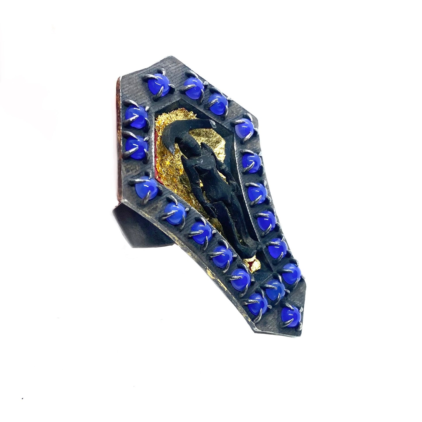 Coffin Ring in Sterling Silver and Onyx And Horn