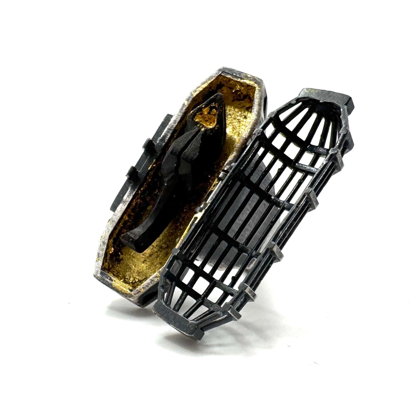 Draugr Coffin Ring in Sterling Silver and Black Wood
