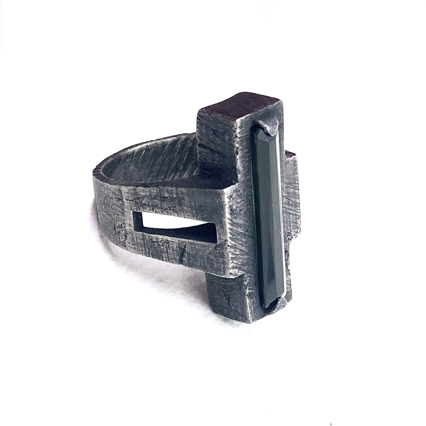 Brutalist Ring with Tourmaline in Sterling Silver