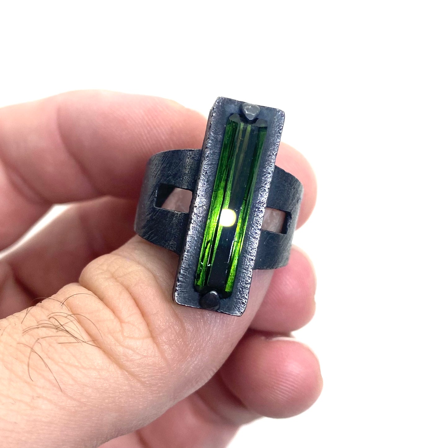 Brutalist Ring with Tourmaline in Sterling Silver