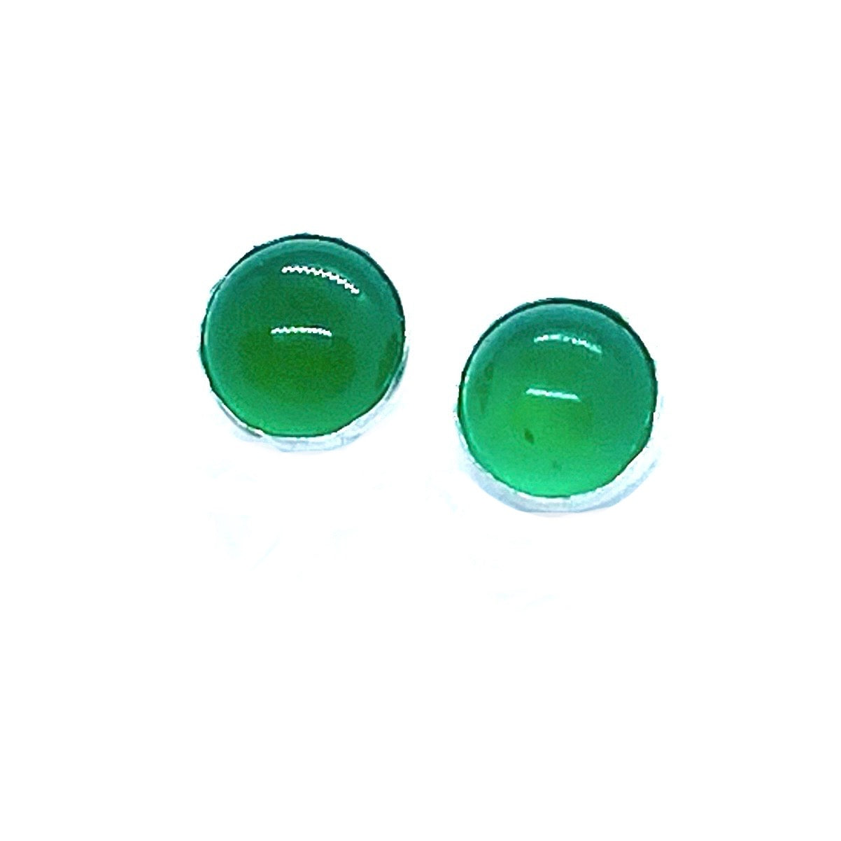 Brutalist Stud Earrings Green Onyx Cabs in Sterling Silver
