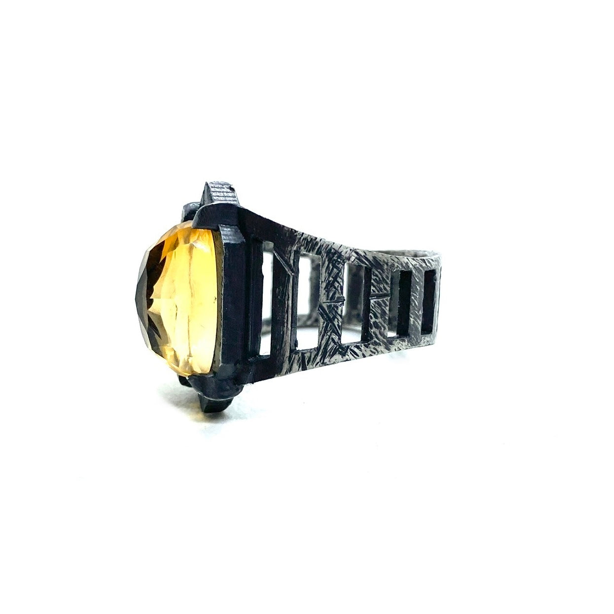 Brutalist Ring with Citrine in Sterling Silver