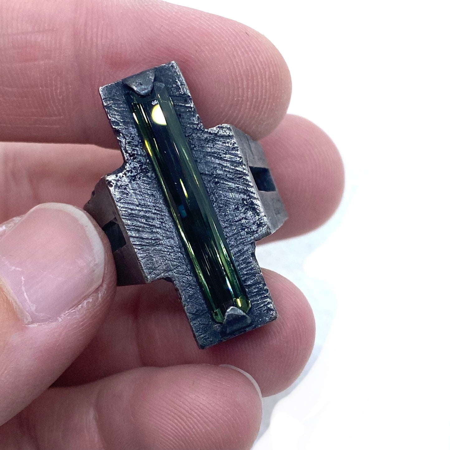Brutalist Ring with Tourmaline in Sterling Silver