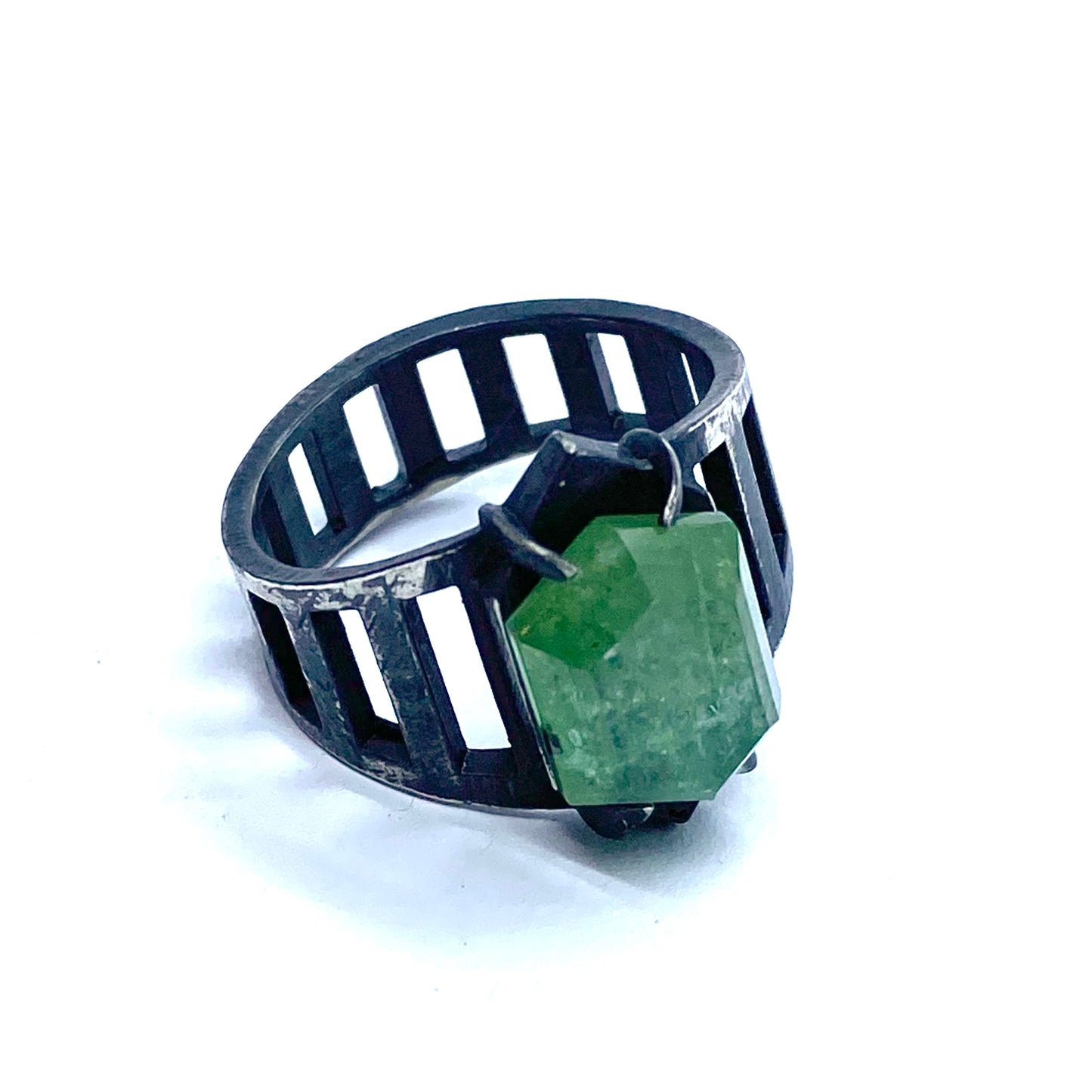 Brutalist Ring with Green Kyanite in Sterling Silver