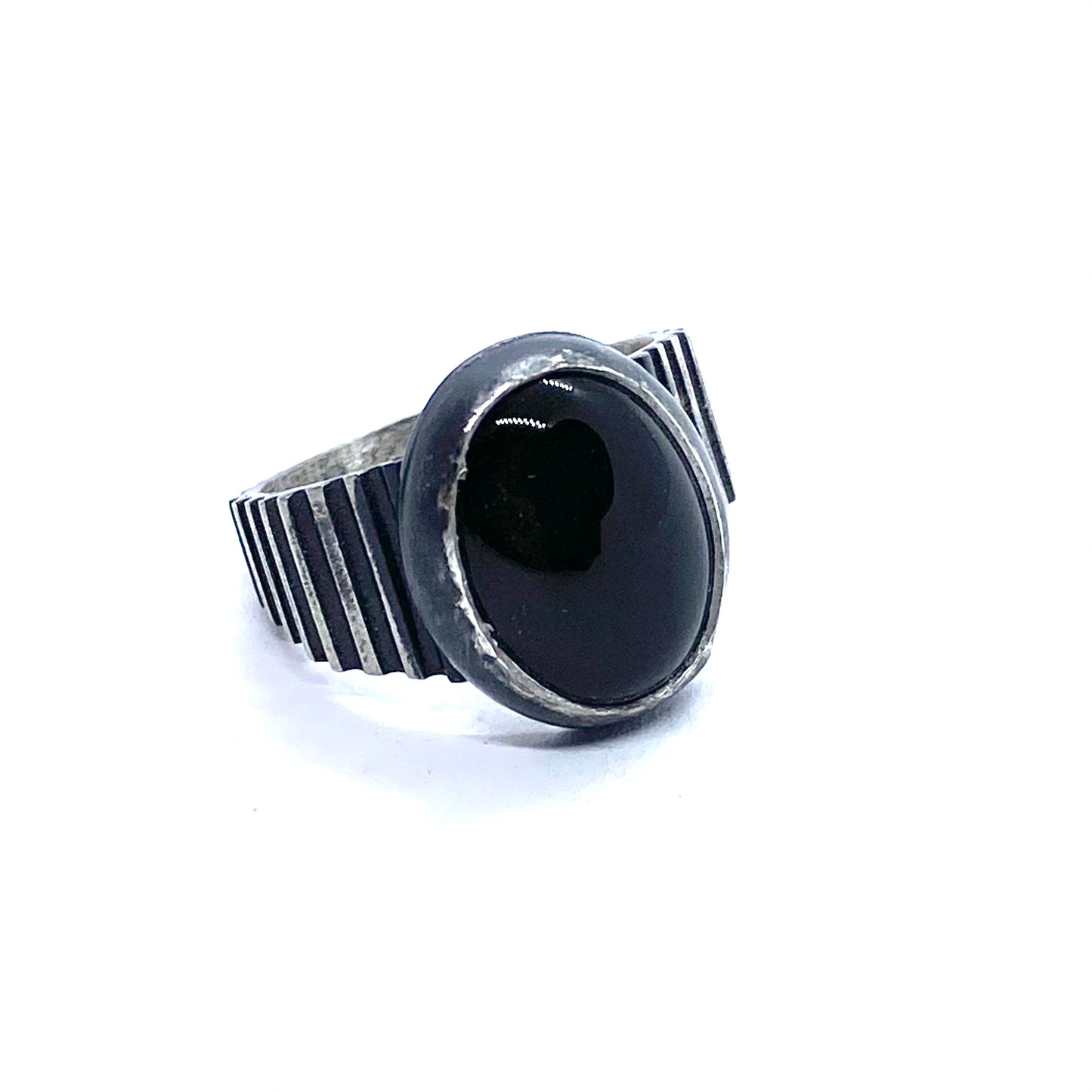 Brutalist Ring with Black Onyx in Sterling Silver