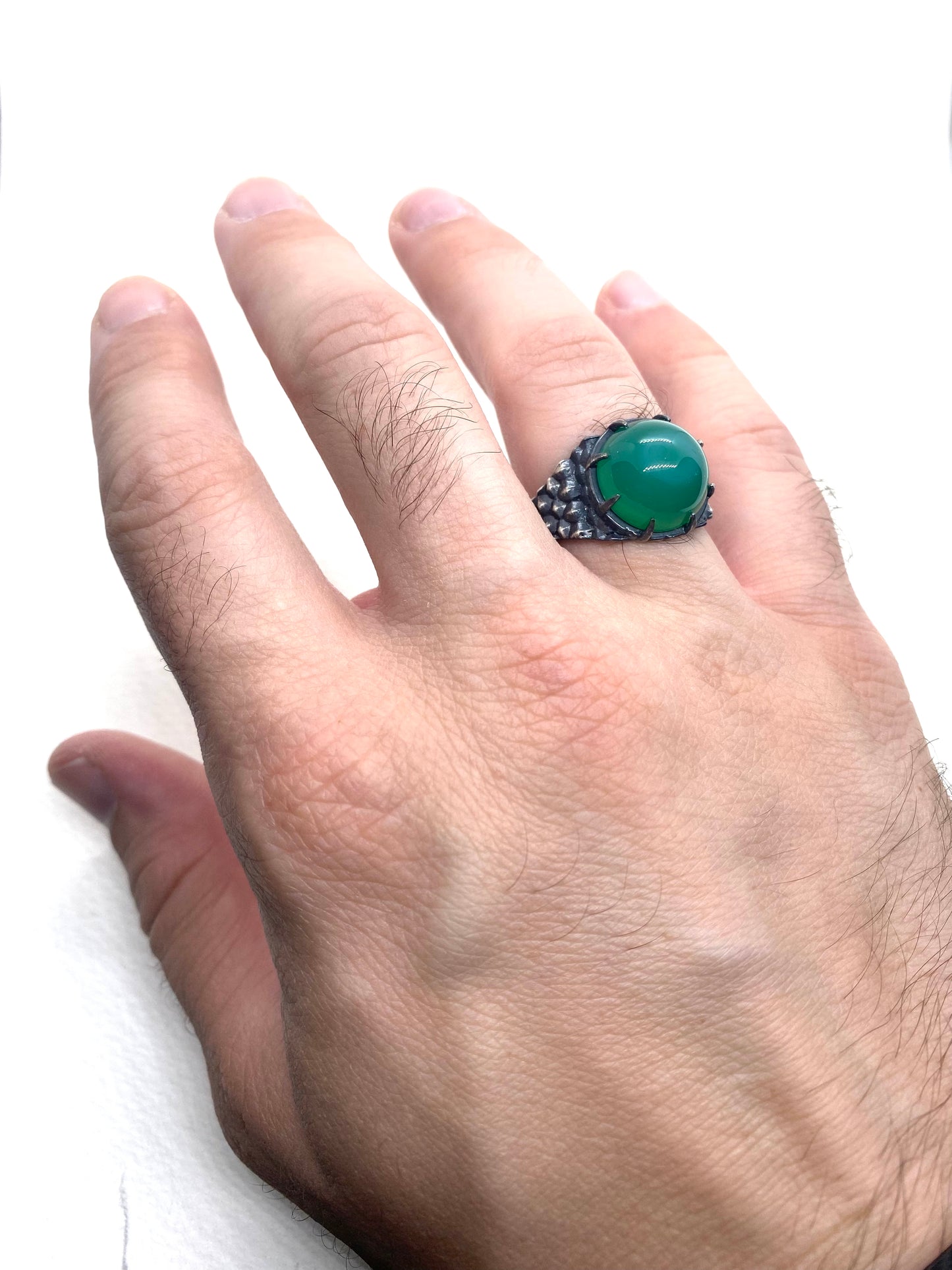 Dragon’s Claw with Green onyx in Sterling Silver