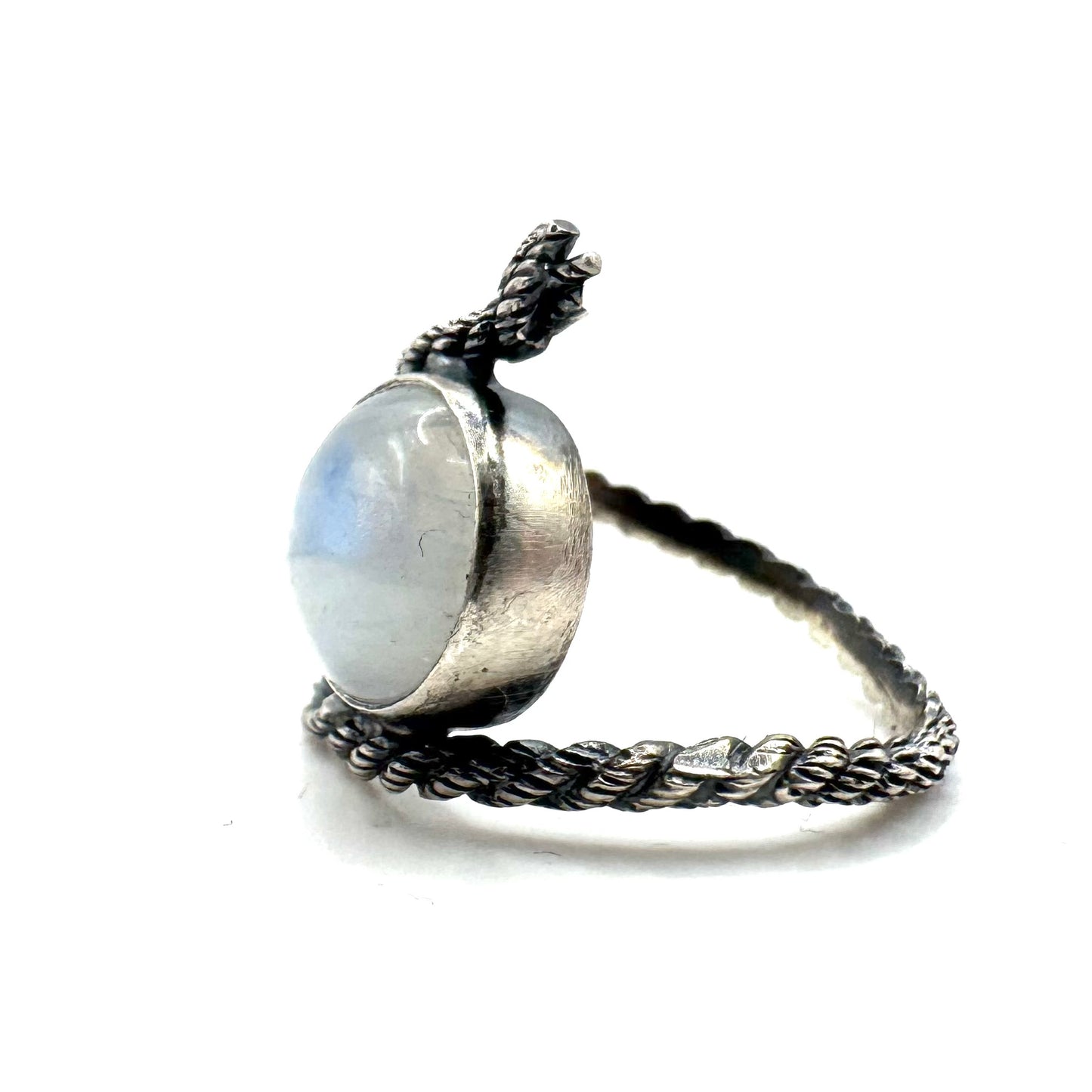 Moonstone Rope Ring in Sterling Silver