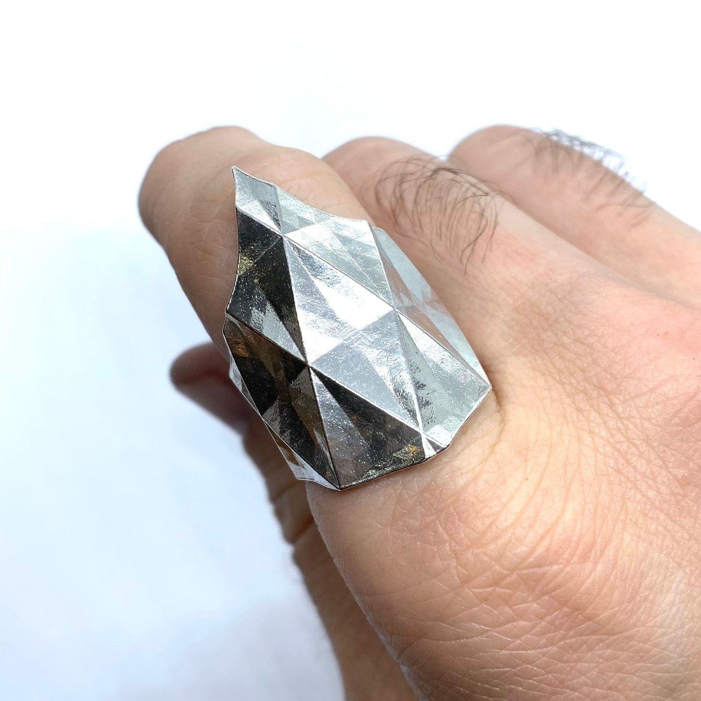 Faceted Brutalist Ring In Sterling Silver