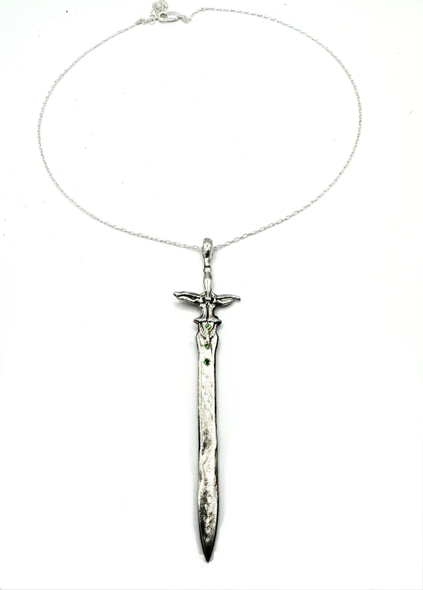 Sword of the Ancients Sword Necklace with Tsavorite Garnets in Sterling Silver
