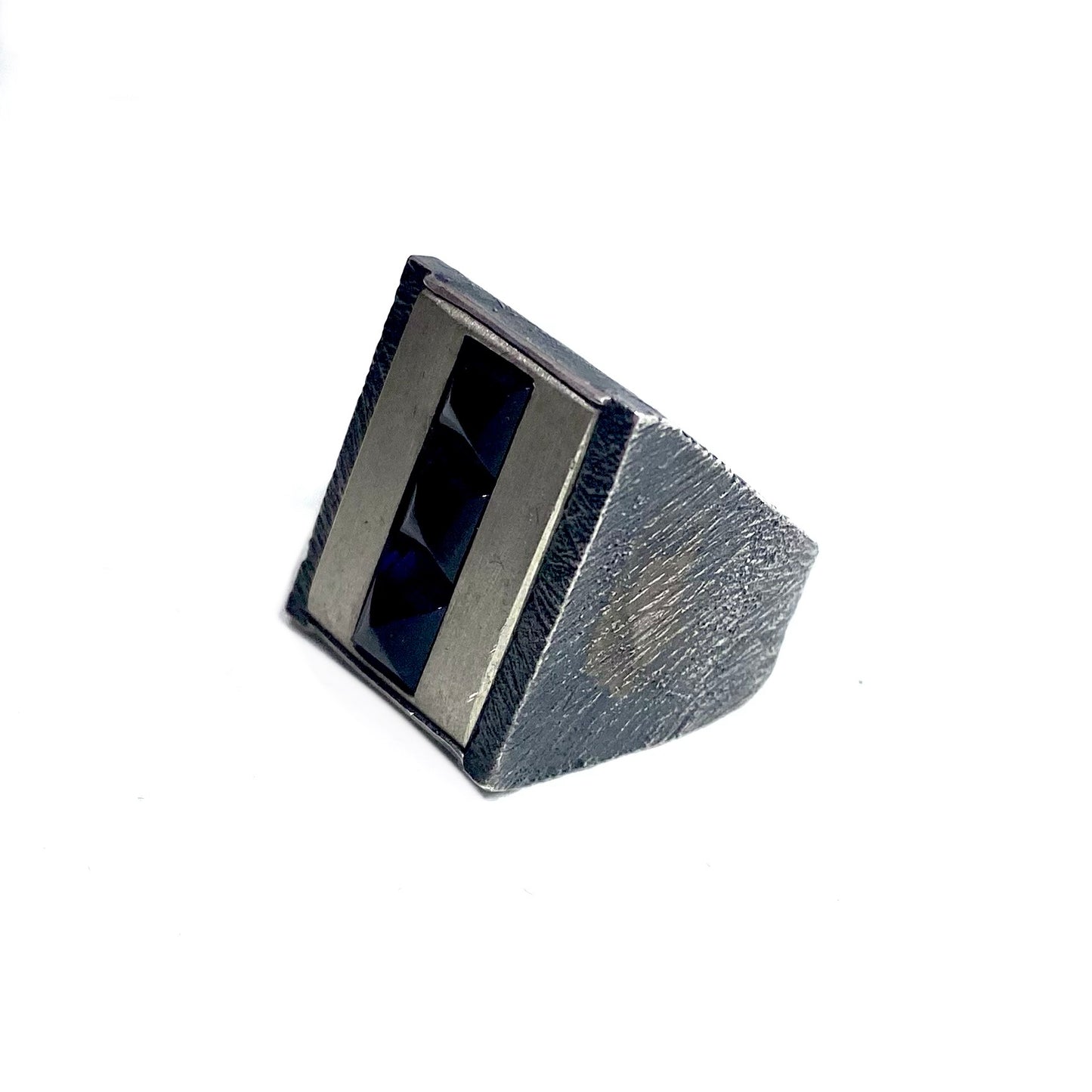 Brutalist Ring with Iolite Pyramids in Sterling Silver