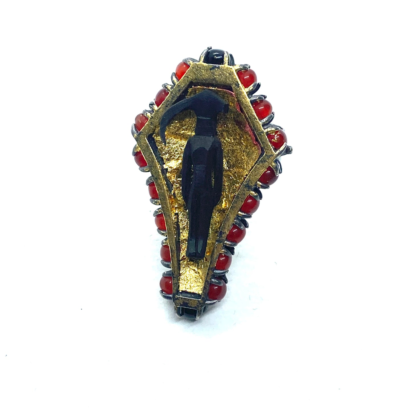 Coffin Ring in Sterling Silver and Carnelian And Horn