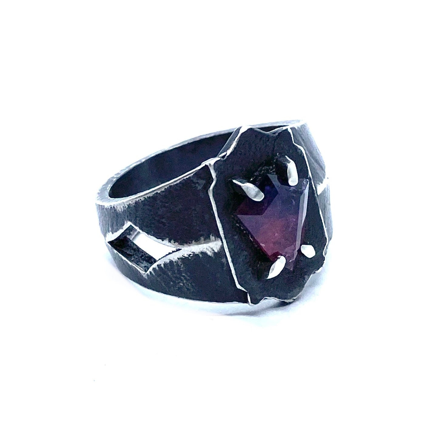 Brutalist Ring with Pink And Purple Winza Sapphire in Sterling Silver