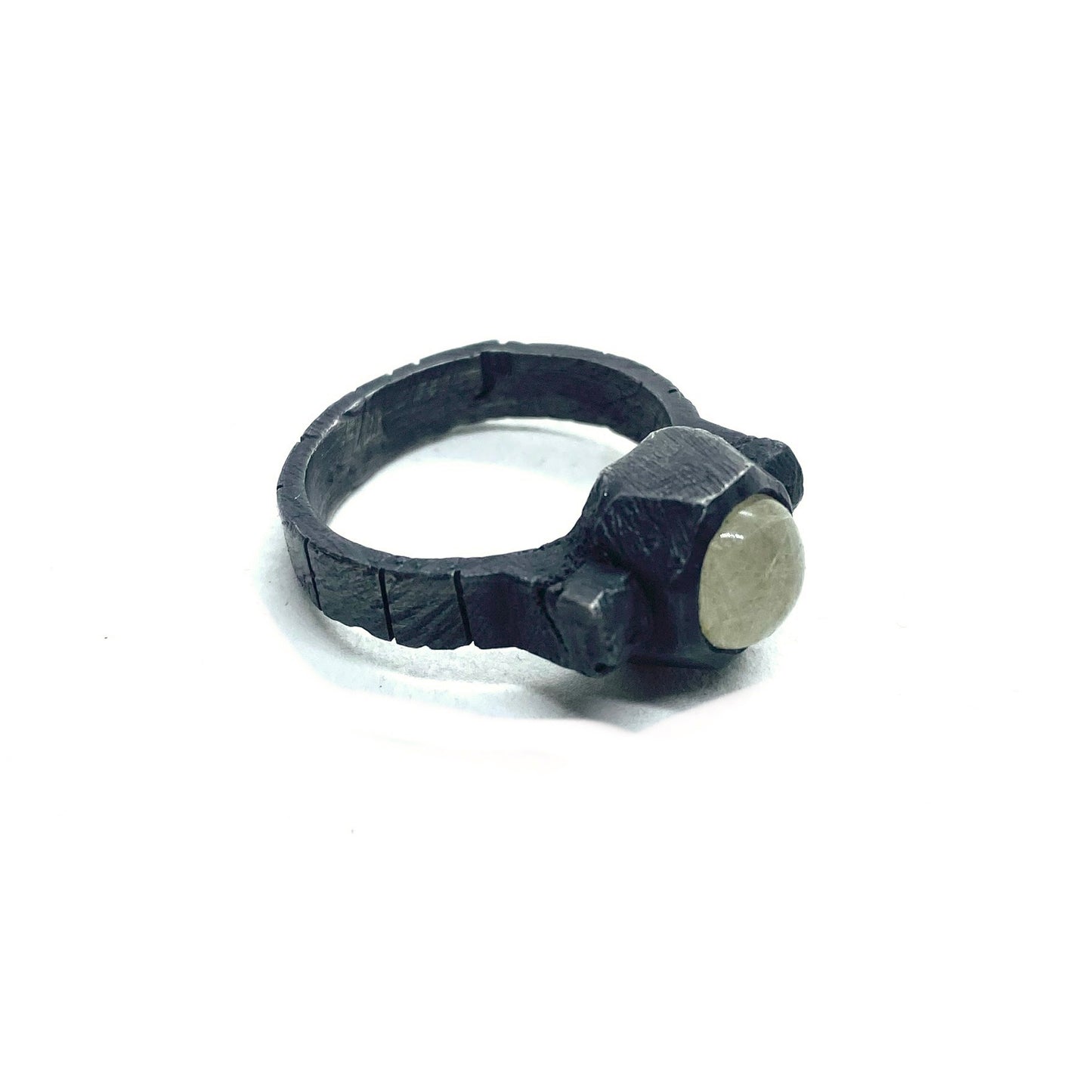 Brutalist Ring with Rutilated Quartz in Sterling Silver