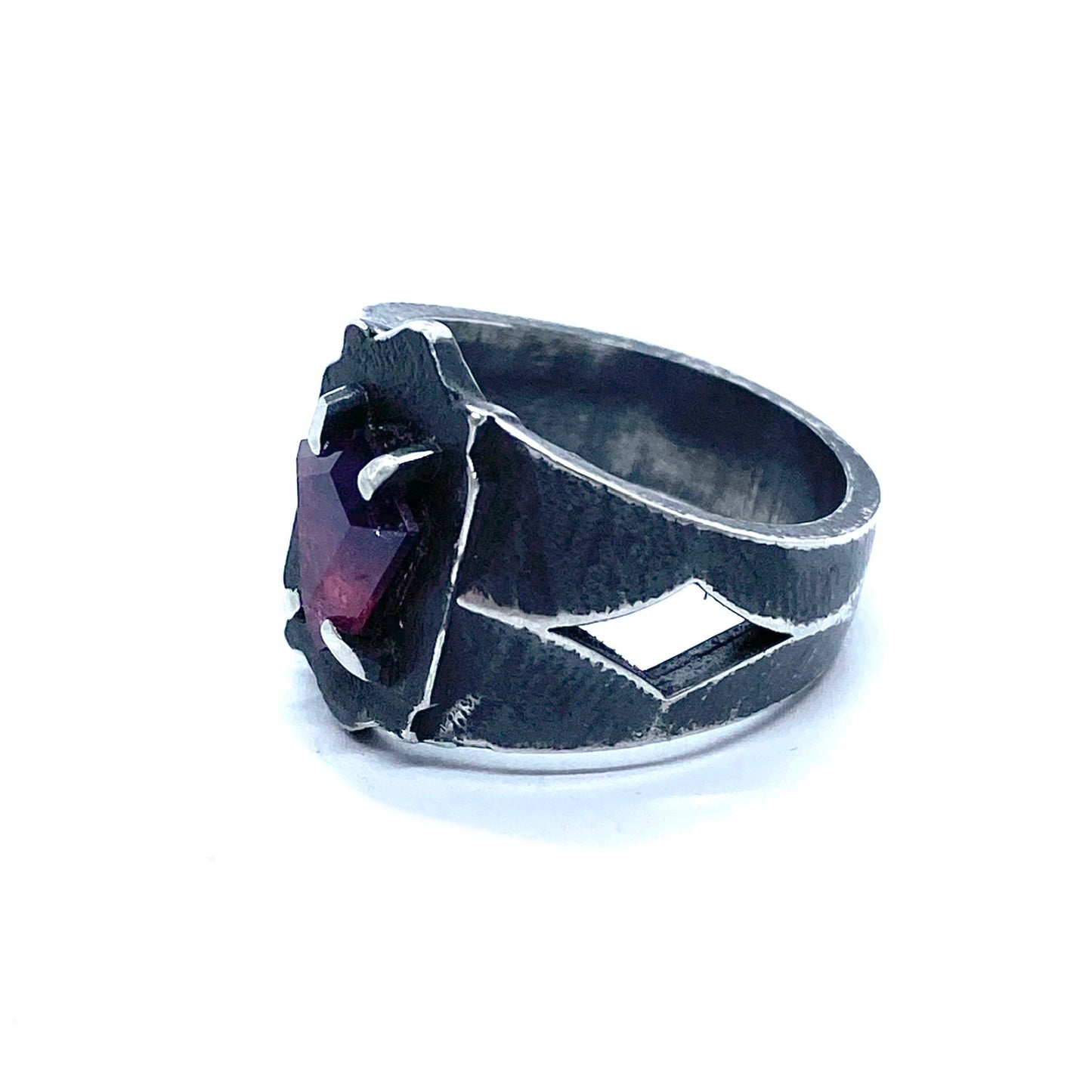 Brutalist Ring with Pink And Purple Winza Sapphire in Sterling Silver